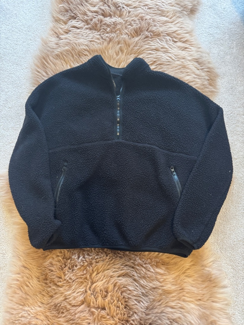 Women’s Black Quarter-Zip Sherpa Pullover Sweater